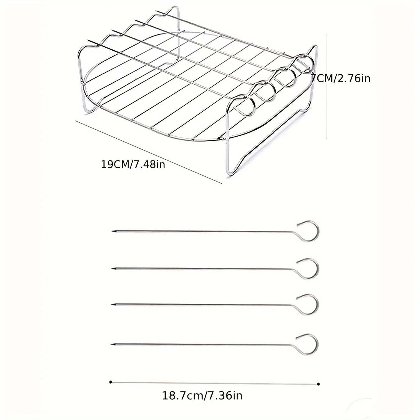 Air Fryer Grill Rack with Skewers Stainless Steel Square Cooking Accessory Set