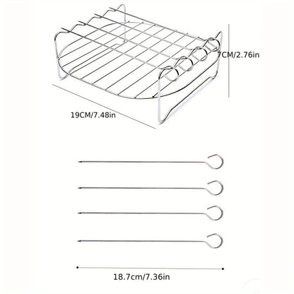 Air Fryer Grill Rack with Skewers Stainless Steel Square Cooking Accessory Set