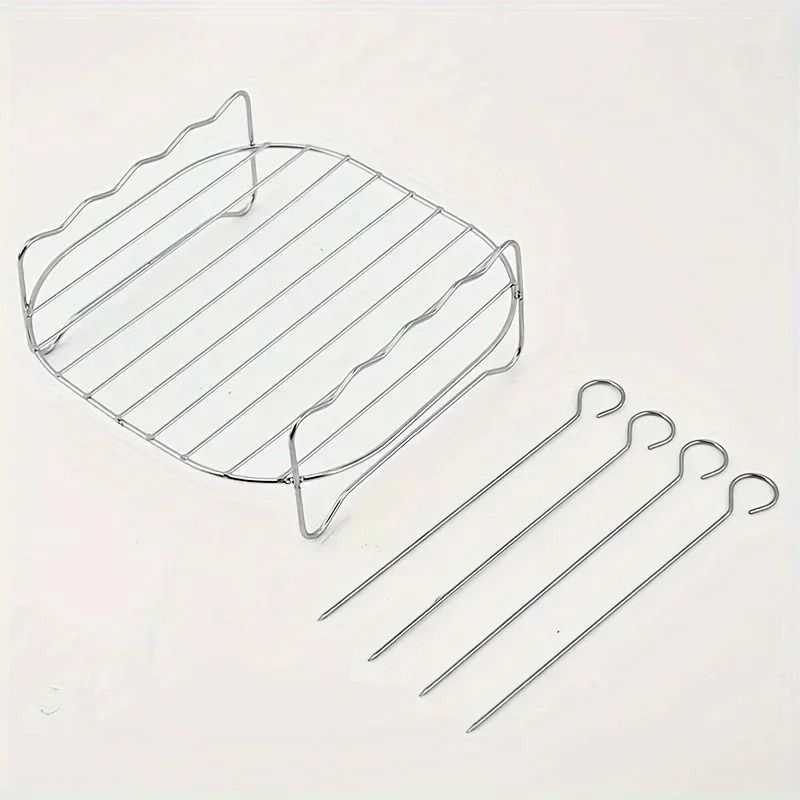 Air Fryer Grill Rack with Skewers Stainless Steel Square Cooking Accessory Set