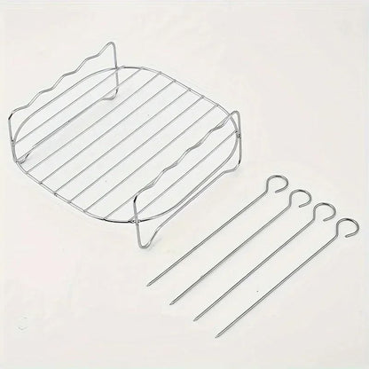 Air Fryer Grill Rack with Skewers Stainless Steel Square Cooking Accessory Set