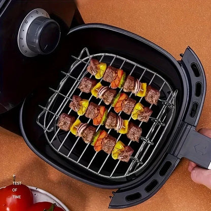 Air Fryer Grill Rack with Skewers Stainless Steel Square Cooking Accessory Set