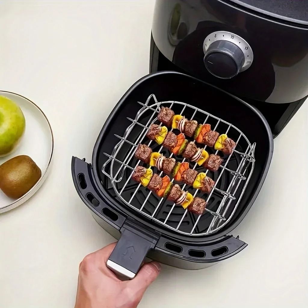 Air Fryer Grill Rack with Skewers Stainless Steel Square Cooking Accessory Set