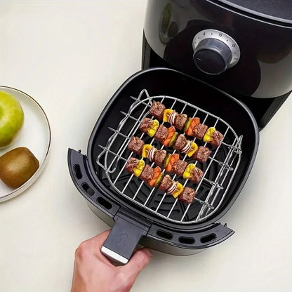 Air Fryer Grill Rack with Skewers Stainless Steel Square Cooking Accessory Set