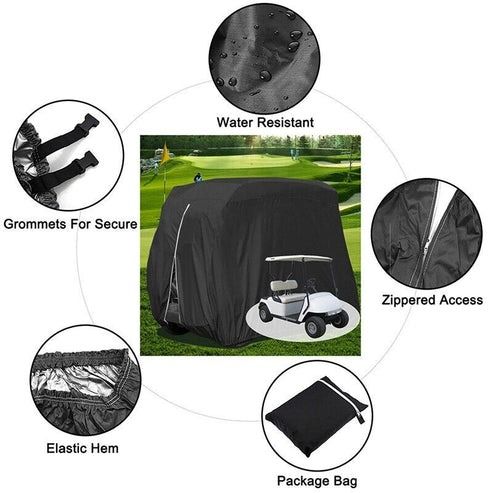 Passenger Waterproof Golf Cart Cover Zipper Design, Fits EZ GO Club Car , Secure Elastic