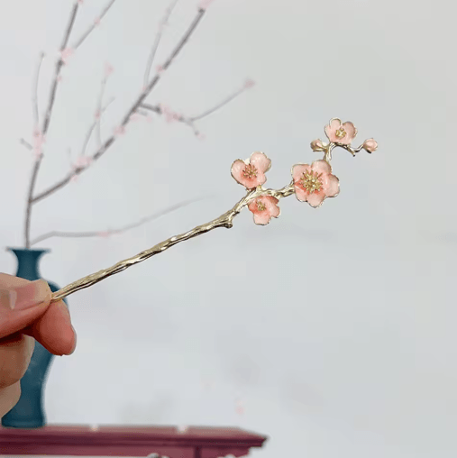 Simple Flower Hair Pin Pearl Chain Tassel Hair Stick Fork in New Chinese Style