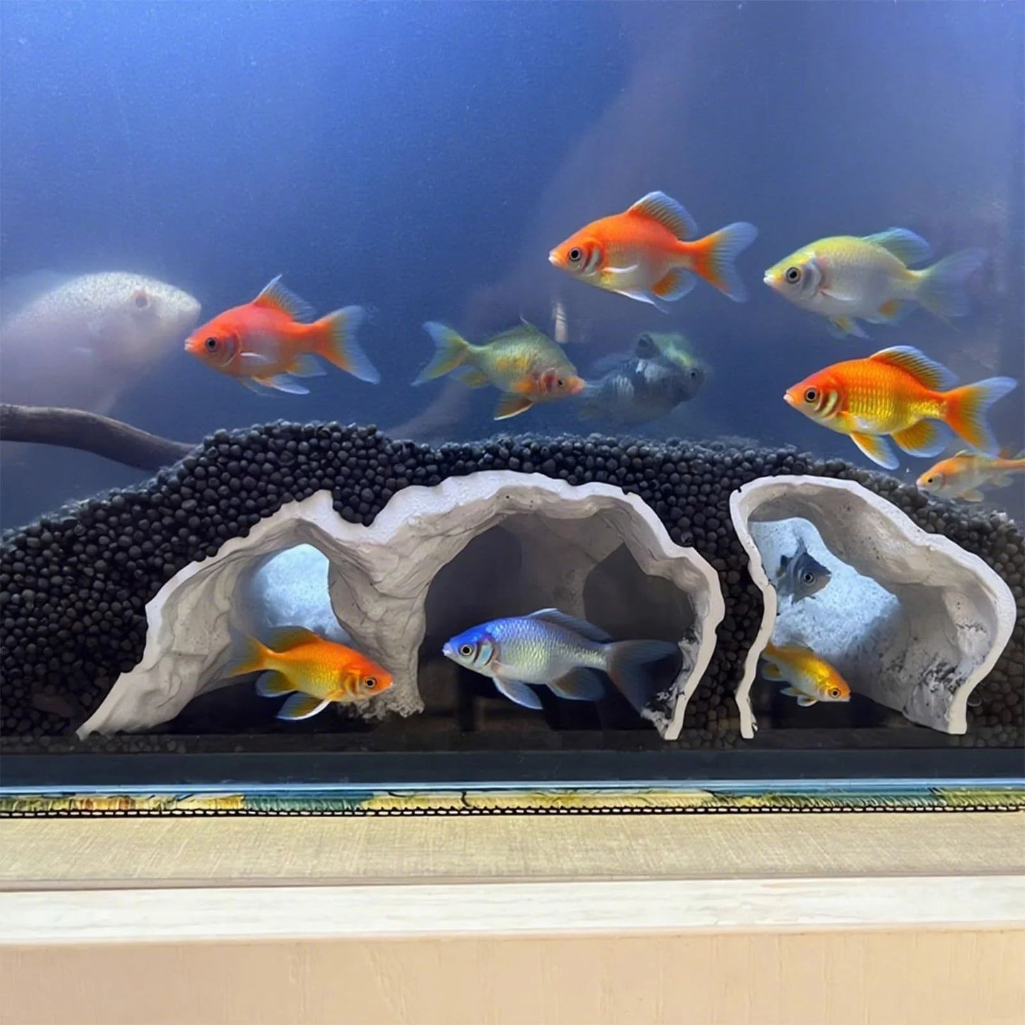 Aquarium Gravel Tunnel Cave Ornament, Natural Curved Hideout Decor for Fish Tank Habitat, Betta Shrimp & Fry Shelter