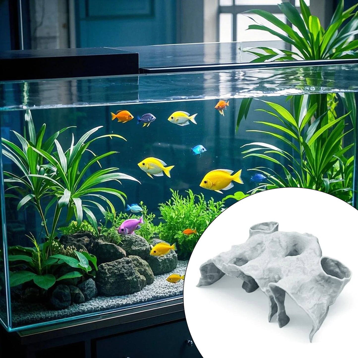 Aquarium Gravel Tunnel Cave Ornament, Natural Curved Hideout Decor for Fish Tank Habitat, Betta Shrimp & Fry Shelter