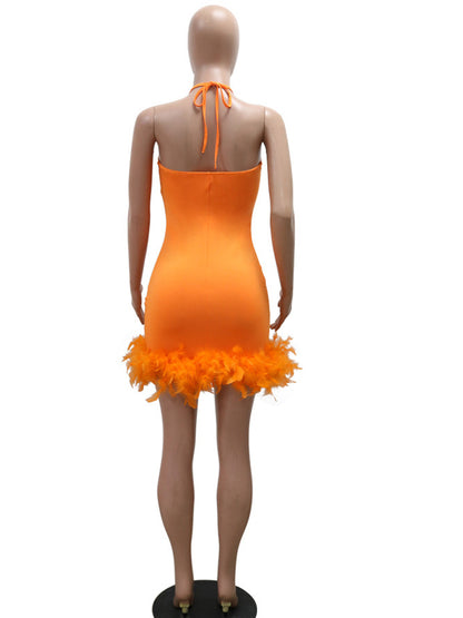 Beautiful Mesh Sequin Feather Glam Dress, Luxury Woman Party Dress, Glitter Sleeveless Night Out Birthday Outfit