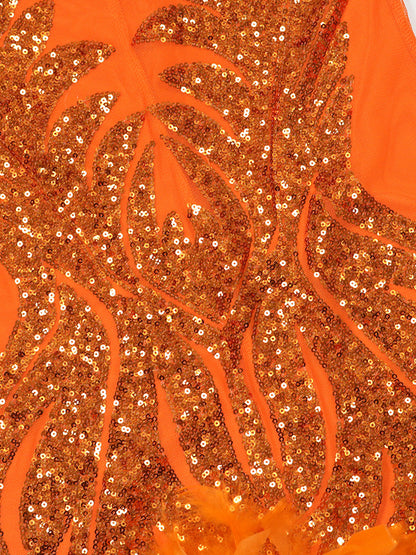 Beautiful Mesh Sequin Feather Glam Dress, Luxury Woman Party Dress, Glitter Sleeveless Night Out Birthday Outfit