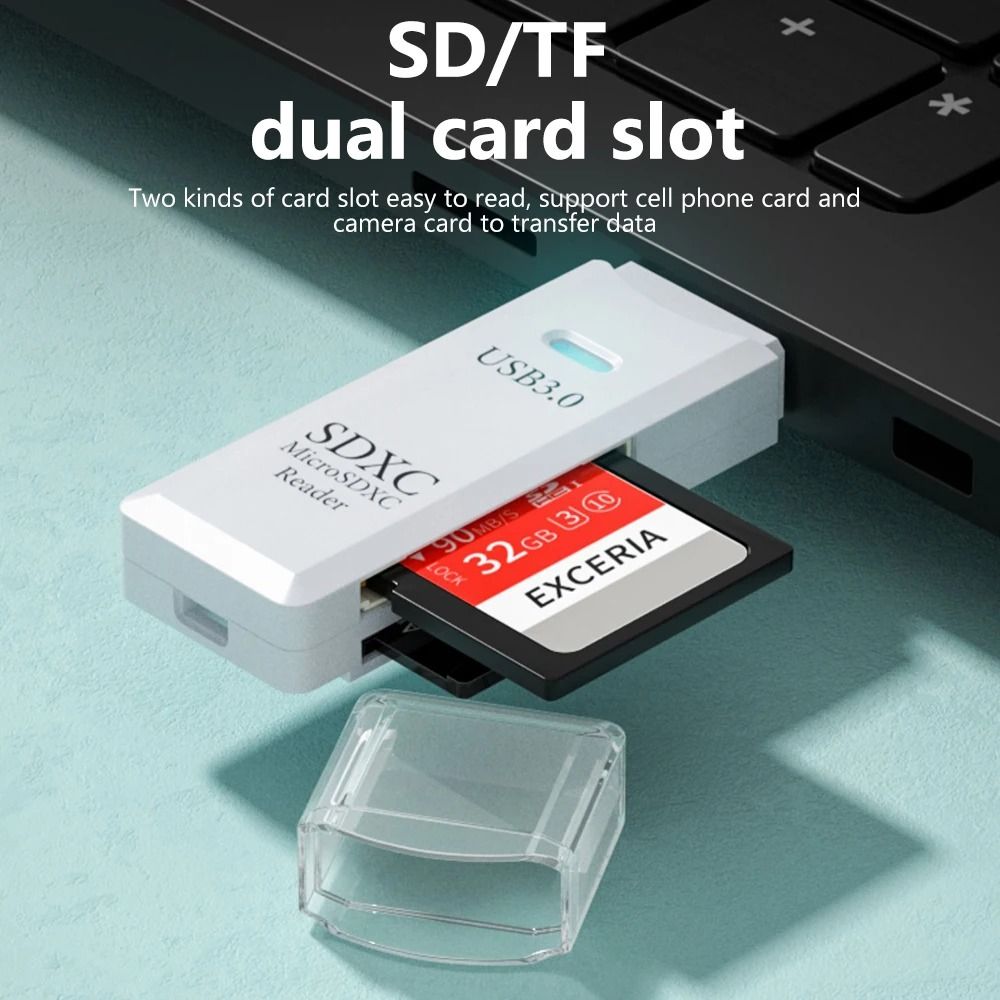 Professional High Speed USB 3.0 2-In-1 Memory Card Reader and Dual Slot Flash Drive Adapter