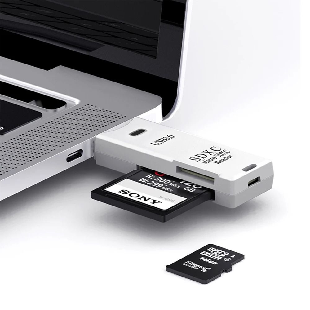 Professional High Speed USB 3.0 2-In-1 Memory Card Reader and Dual Slot Flash Drive Adapter