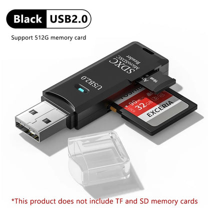 Professional High Speed USB 3.0 2-In-1 Memory Card Reader and Dual Slot Flash Drive Adapter