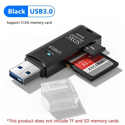 Professional High Speed USB 3.0 2-In-1 Memory Card Reader and Dual Slot Flash Drive Adapter