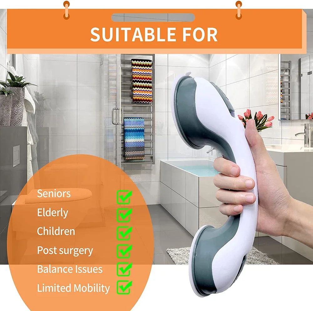 UltraGrip Dual-Lock Suction Shower Grab Bar - Portable Bathroom Safety Handle