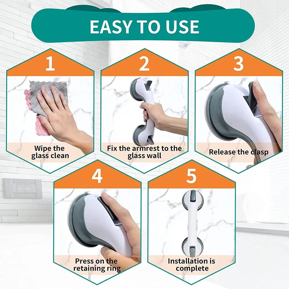 UltraGrip Dual-Lock Suction Shower Grab Bar - Portable Bathroom Safety Handle