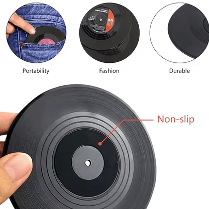 Retro Vinyl Record Drink Coasters – 6 Pc Non-Slip Set for Music Lovers