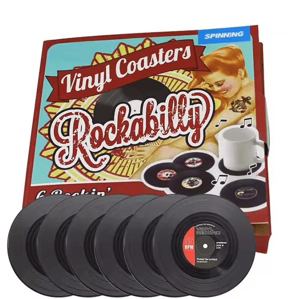 Retro Vinyl Record Drink Coasters – 6 Pc Non-Slip Set for Music Lovers
