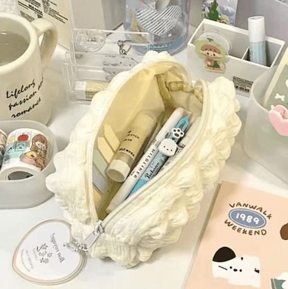 Cute Cream Puff Kawaii Pencil Case Zipper Pen Bag School Stationery Pouch