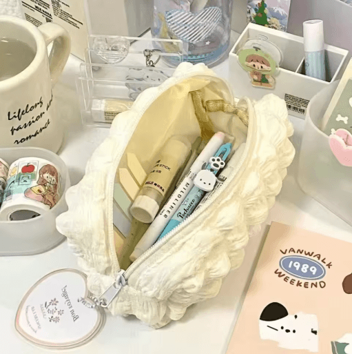 Cute Cream Puff Kawaii Pencil Case Zipper Pen Bag School Stationery Pouch