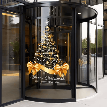 Golden Christmas Tree Window Stickers – DIY Merry Christmas Electrostatic Decals