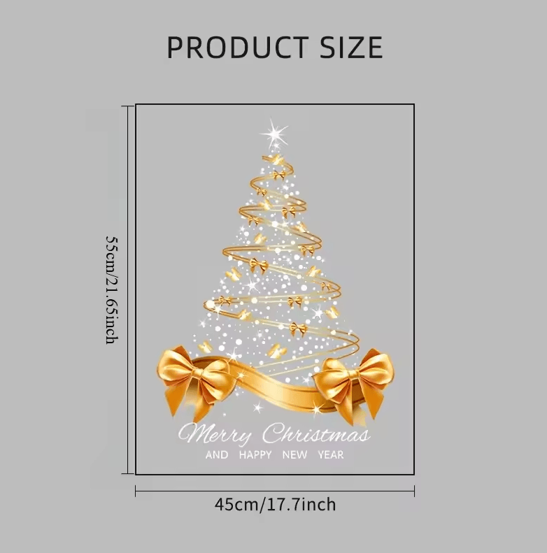 Golden Christmas Tree Window Stickers – DIY Merry Christmas Electrostatic Decals