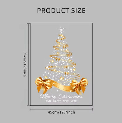 Golden Christmas Tree Window Stickers – DIY Merry Christmas Electrostatic Decals