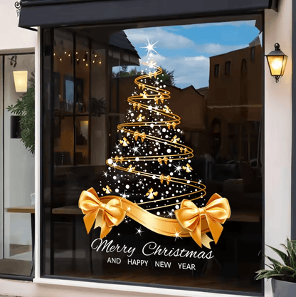 Golden Christmas Tree Window Stickers – DIY Merry Christmas Electrostatic Decals
