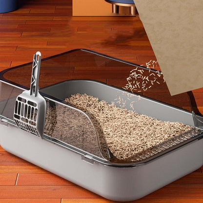 Semi Enclosed Cat Litter Box Splashproof Kitty Toilet with Cleaning Basin