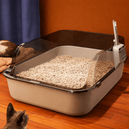 Semi Enclosed Cat Litter Box Splashproof Kitty Toilet with Cleaning Basin