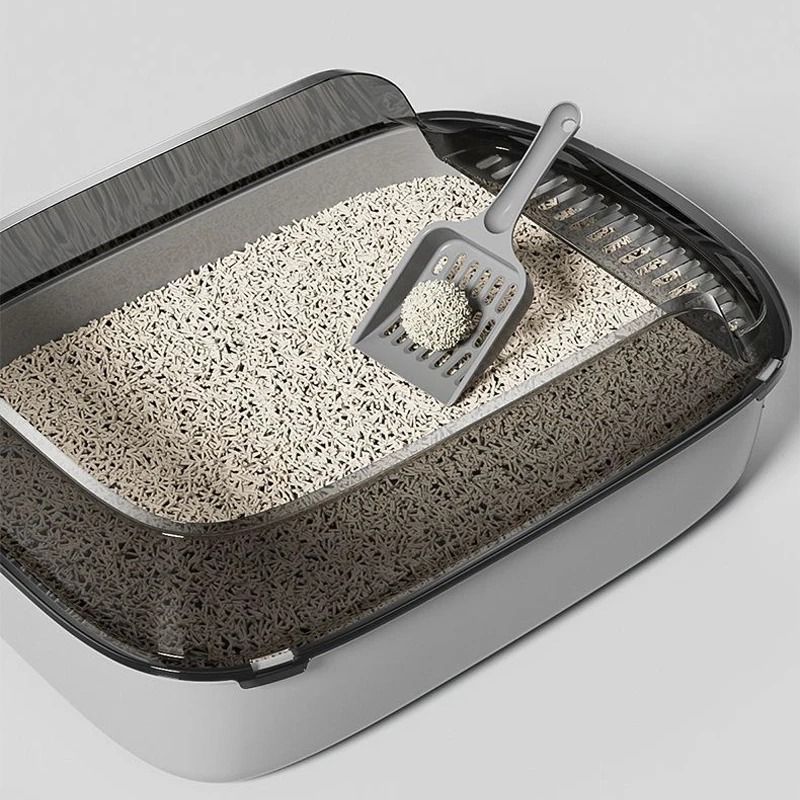 Semi Enclosed Cat Litter Box Splashproof Kitty Toilet with Cleaning Basin