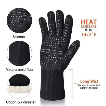 1472°F Heat Resistant Gloves for Grilling and Baking, Non-Slip Silicone BBQ Gloves