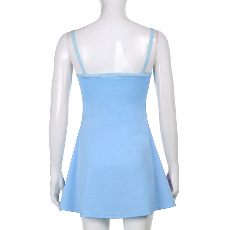Womens Contrast Color Cutout Bodycon Mini Dress Y2K E-Girl Sling Summer Streetwear