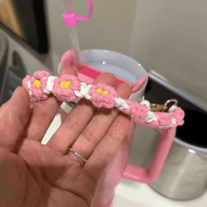7PCS Stanley Cup Accessory Set Pink Flower Handle Strap Straw Cover and Decorative Charms