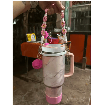 7PCS Stanley Cup Accessory Set Pink Flower Handle Strap Straw Cover and Decorative Charms