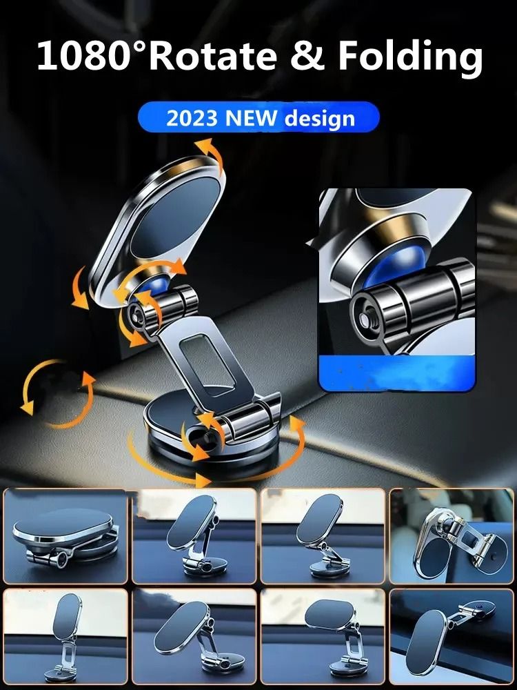 High Stability 1080 Degree Rotatable Magnetic Car Phone Holder and Foldable GPS Support Bracket