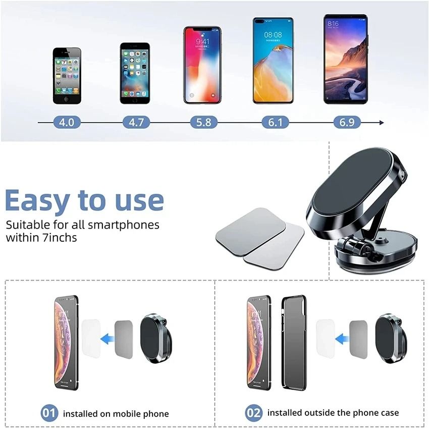 High Stability 1080 Degree Rotatable Magnetic Car Phone Holder and Foldable GPS Support Bracket