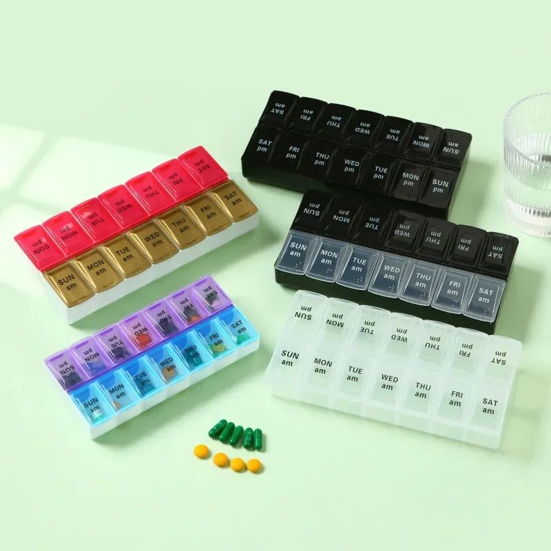 Portable 7 day pill organizer Travel Case with 14 Compartments AM PM Weekly Pill Box