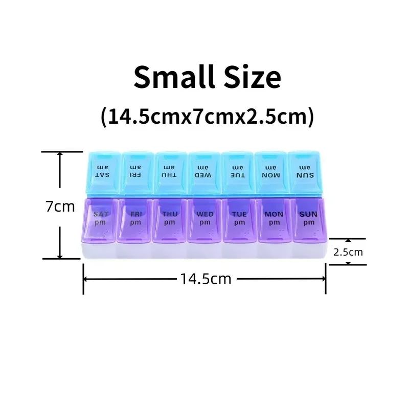 Portable 7 day pill organizer Travel Case with 14 Compartments AM PM Weekly Pill Box