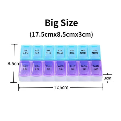 Portable 7 day pill organizer Travel Case with 14 Compartments AM PM Weekly Pill Box