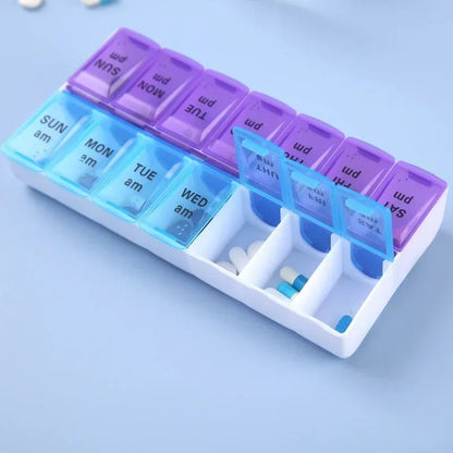 Portable 7 day pill organizer Travel Case with 14 Compartments AM PM Weekly Pill Box