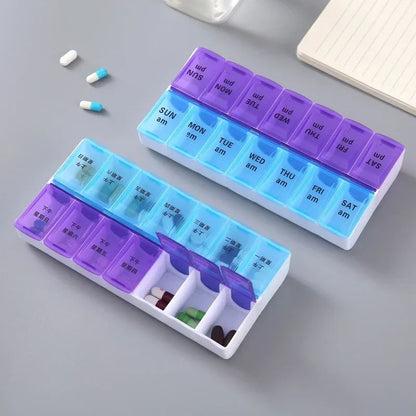Portable 7 day pill organizer Travel Case with 14 Compartments AM PM Weekly Pill Box