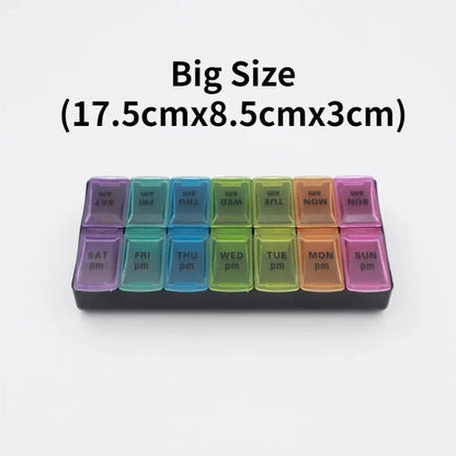 Portable 7 day pill organizer Travel Case with 14 Compartments AM PM Weekly Pill Box