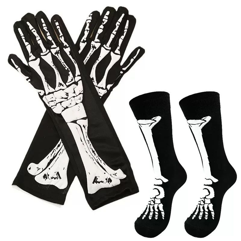Long Skeleton Gloves for Halloween Costumes – Skeleton Hand Gloves for Cosplay Parties