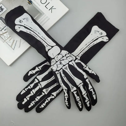 Long Skeleton Gloves for Halloween Costumes – Skeleton Hand Gloves for Cosplay Parties