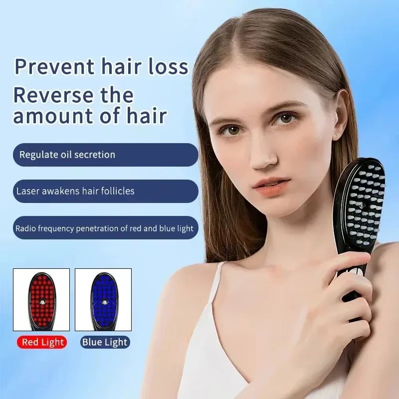 Red & Blue LED Scalp Massage Comb with Vibration for Thicker-Looking Hair