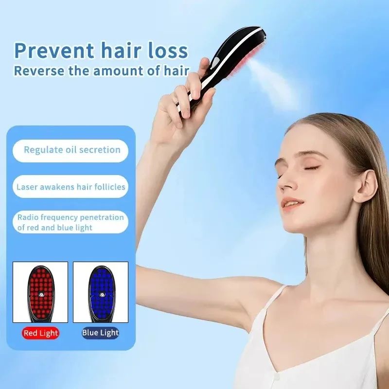 Red & Blue LED Scalp Massage Comb with Vibration for Thicker-Looking Hair