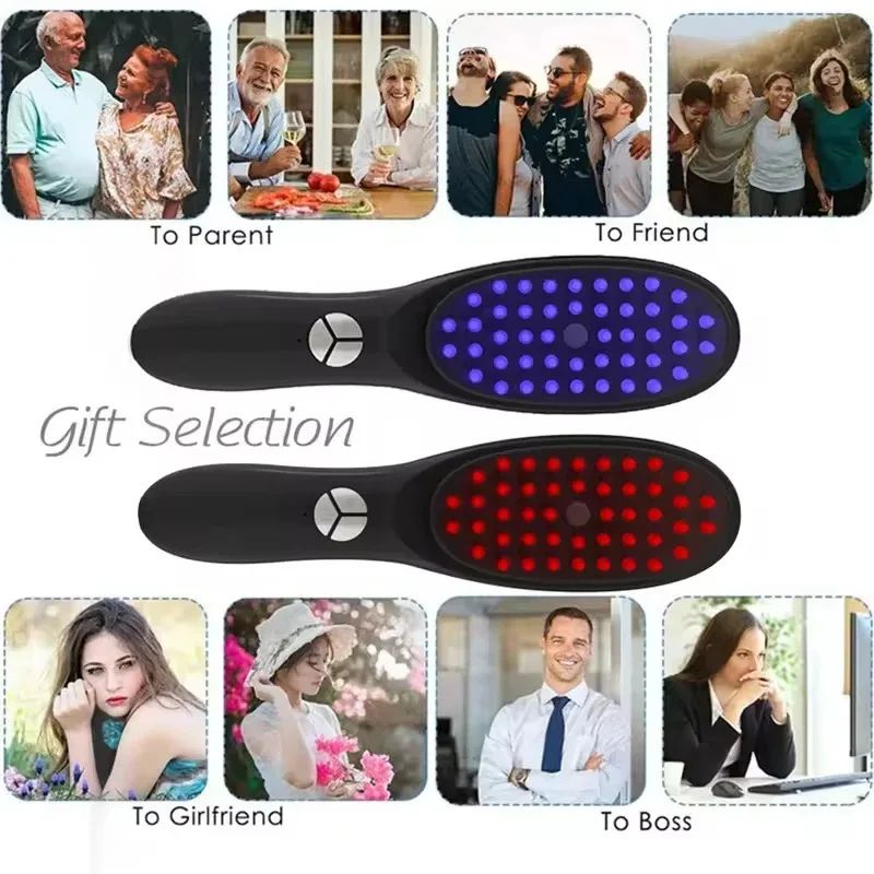 Red & Blue LED Scalp Massage Comb with Vibration for Thicker-Looking Hair