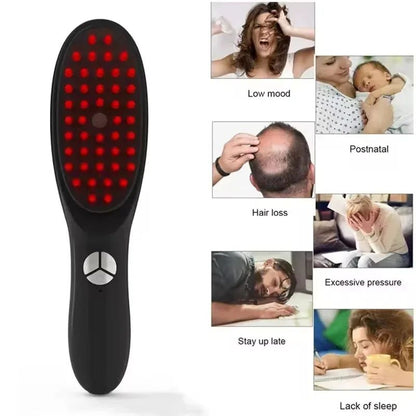 Red & Blue LED Scalp Massage Comb with Vibration for Thicker-Looking Hair