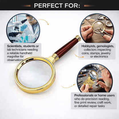 Handheld Metal 50x High-Definition Magnifying Glass | Metal Frame Magnifier for Reading, Scientific Experiments & Precis