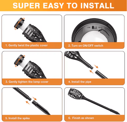 6-Pack Solar Outdoor Flickering Flame LED Lights Waterproof Solar Torch Lights for Garden Yard Patio Pathway